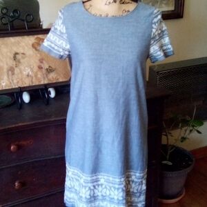 Esley Chambray & White Embroidered Shift Dress